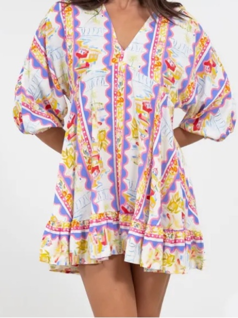 Label of Love Wavy Stripe Coastal Resort Boho Mini Dress Size Small Floral